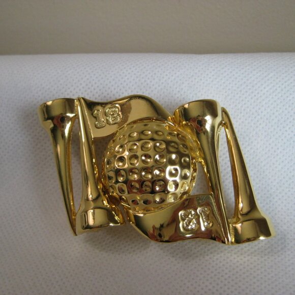 Vintage Douglas Paquette 18th Hole Flag Tees Golf Ball Gold Tone Belt Buckle - Picture 1 of 9